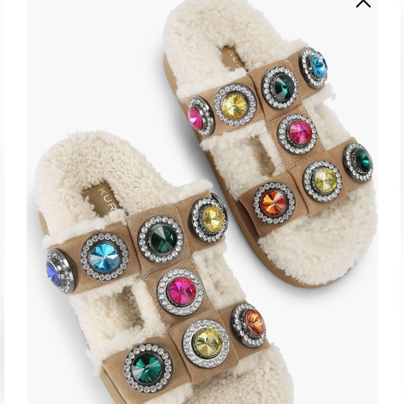 NEW Kurt Geiger Shearling Lined Crystal Sandals - Picture 3 of 8